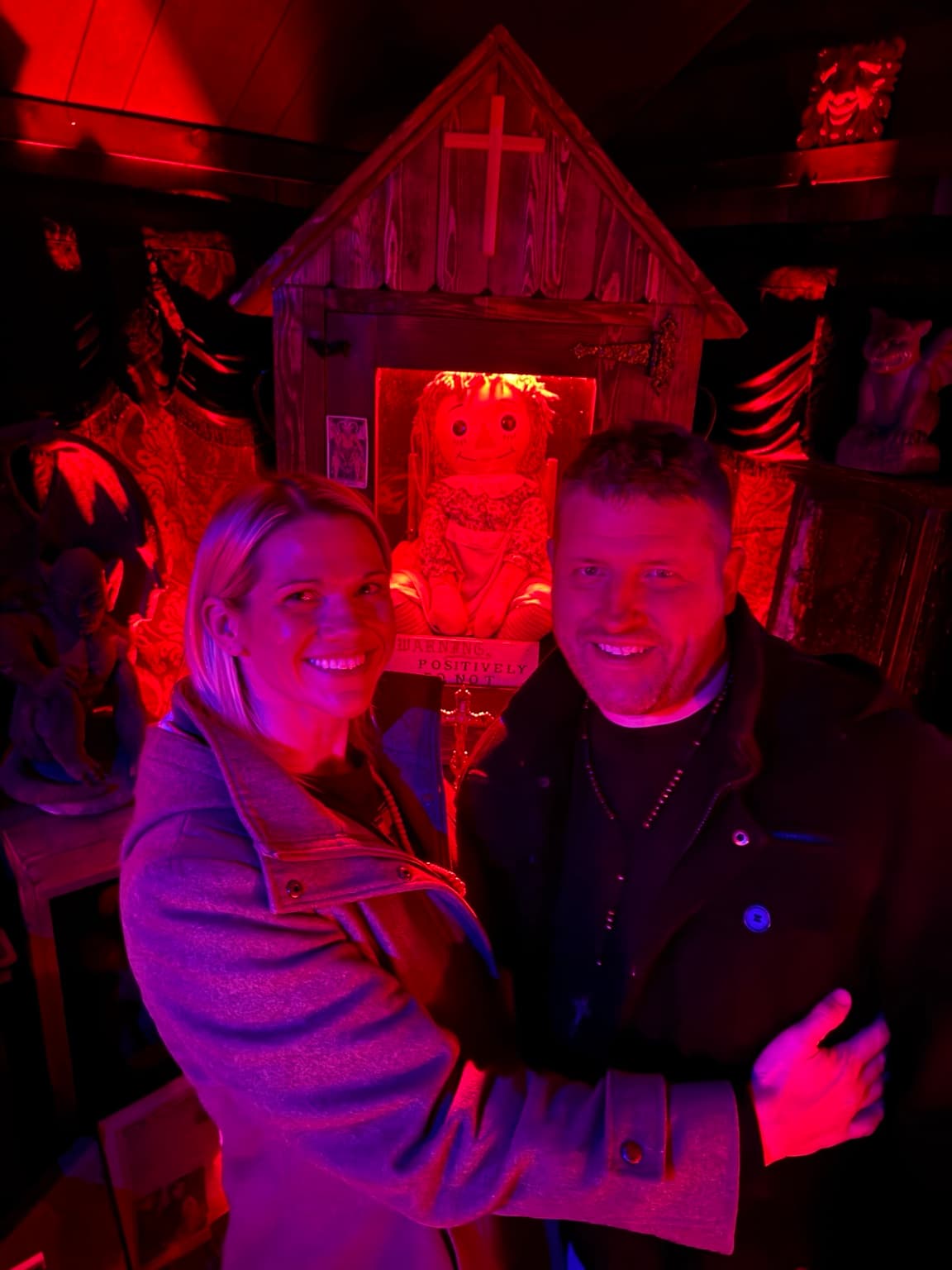 Doug and Rachel visiting a horror location