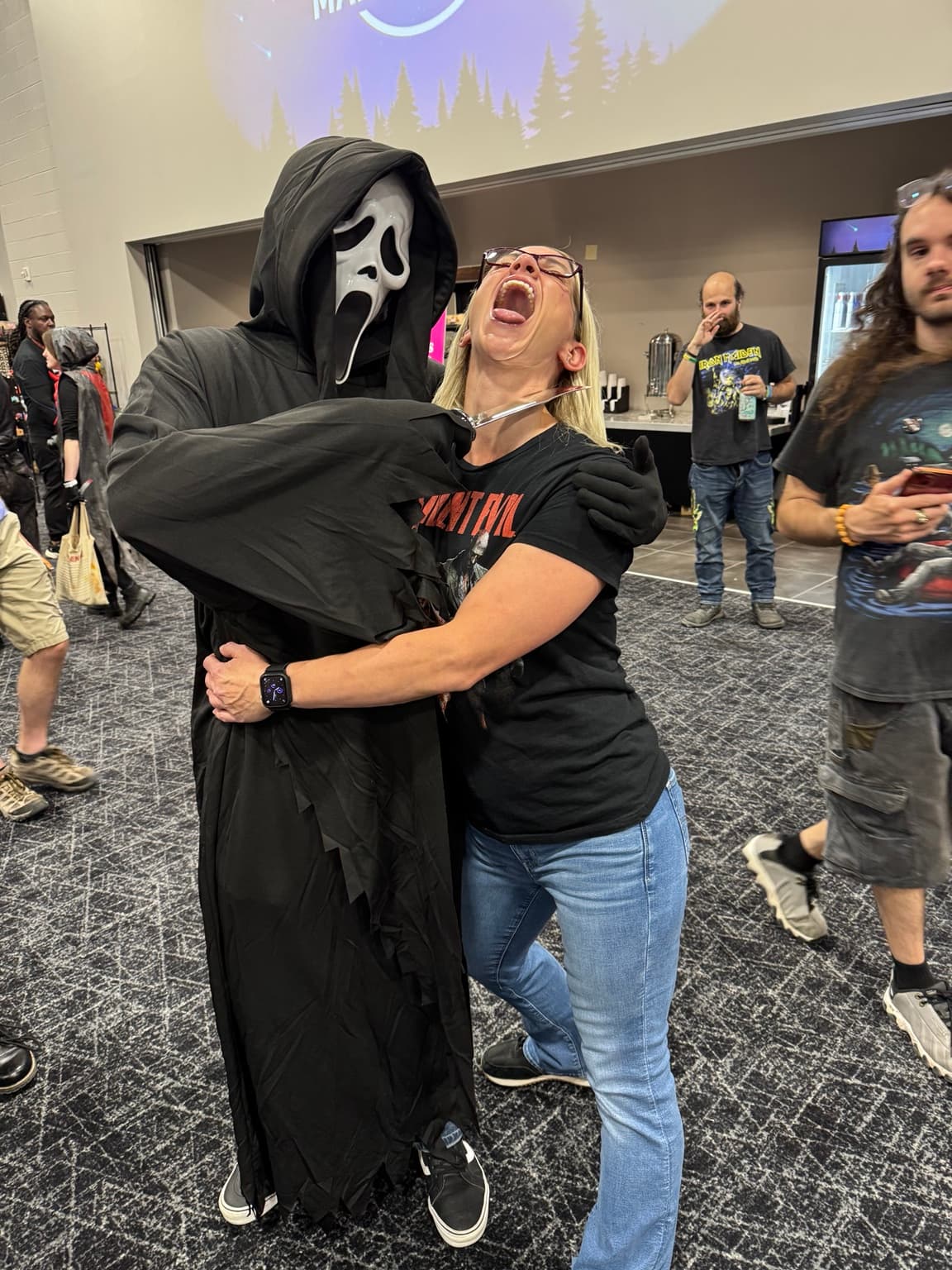 Rachel having some fun with Ghostface